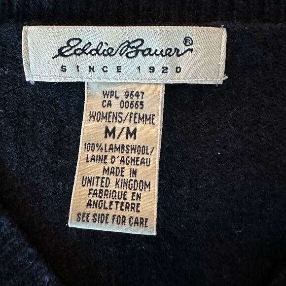 Eddie Bauer Sweater Lambswool Black V Neck Cropped w/Stitching on Hem & Sleeve 🔥 - Picture 5 of 8